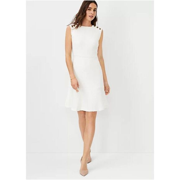 NWT Ann Taylor Tweed Flounce Shift Dress, size 14, lined, zips down the back - Picture 1 of 15